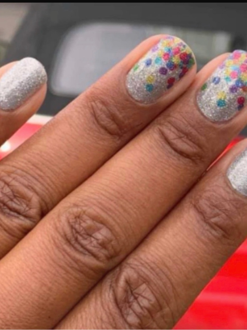 Glitter Confetti Silver Press-On Nails - Multi-Color Accents